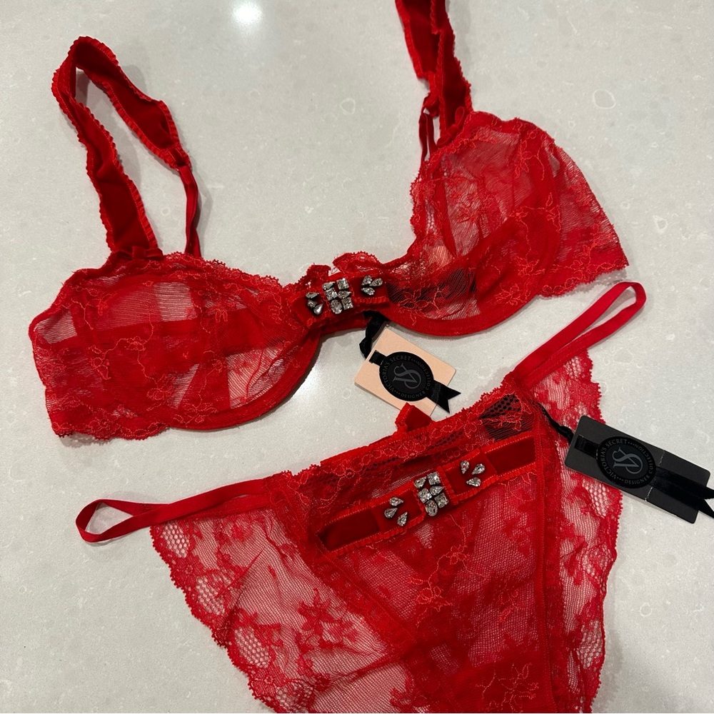 Victoria's Secret Designer Fashion Show 2013 Swarovski Crystal Red Bra & Panty
